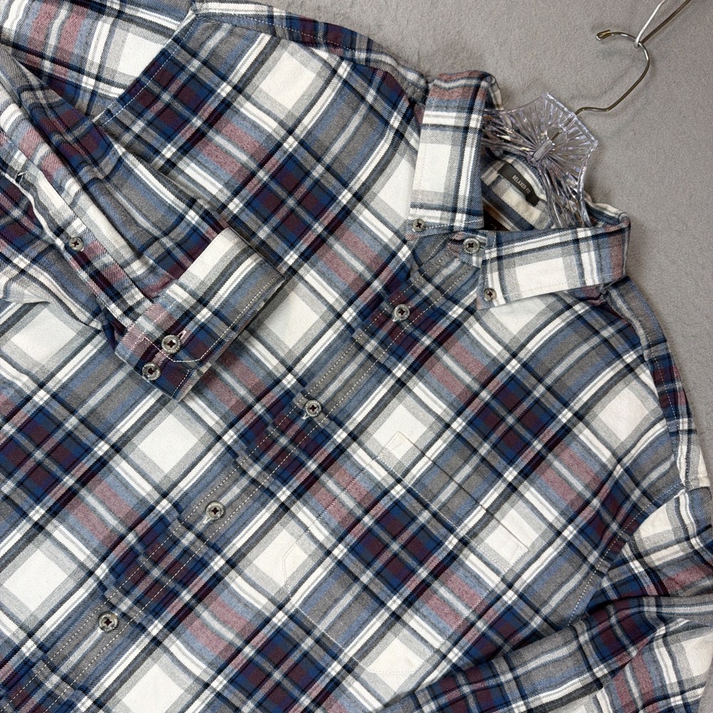 Eddie Bauer Mens XL Relaxed Fit Flannel Shirt Blue Grey White Plaid Long Sleeve